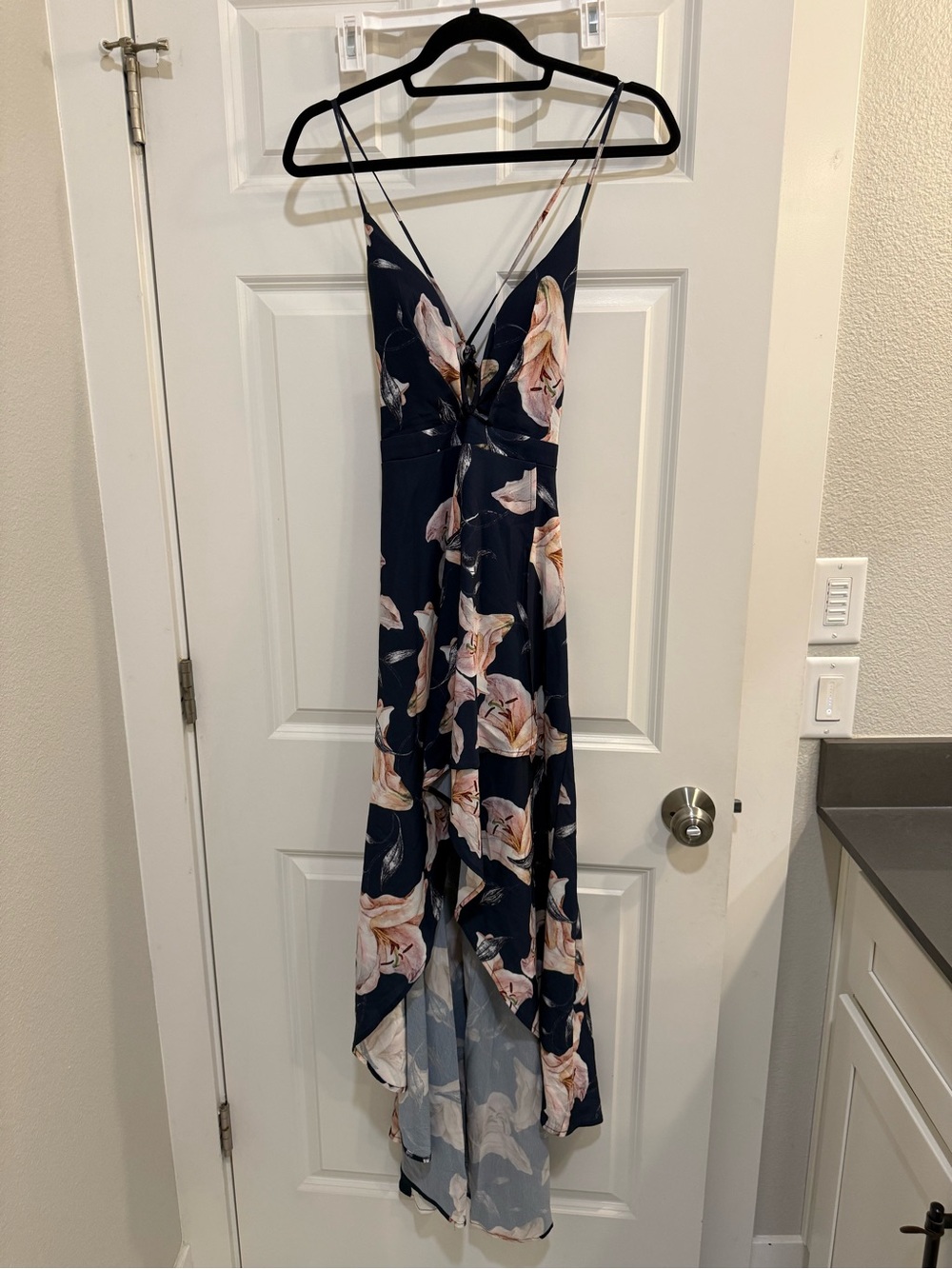 Luxxel Navy Dress with Pink and Cream Floral Print